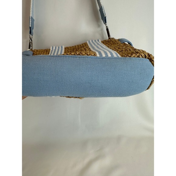 Antik Kraft Straw Canvas Purse Tote‎ Bag Summer Spring Top Handle Crossbody Blue - Picture 8 of 12
